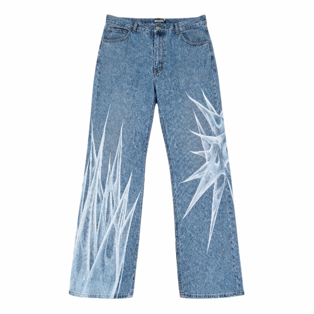 MENS CROWN OF THORNS WIDE LEG BAGGY JEANS SIZE 36x32 HAND PAINTED by DELIRIA - Picture 3 of 5